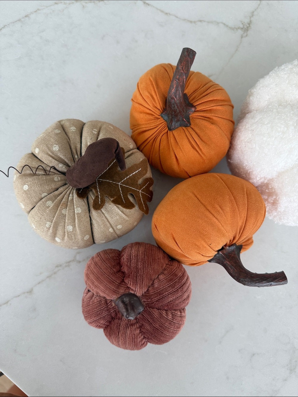 Fabric Pumpkin Décor Set - Orange, White, Beige, Rust - Seasonal Home Accents - Picture 2 of 7